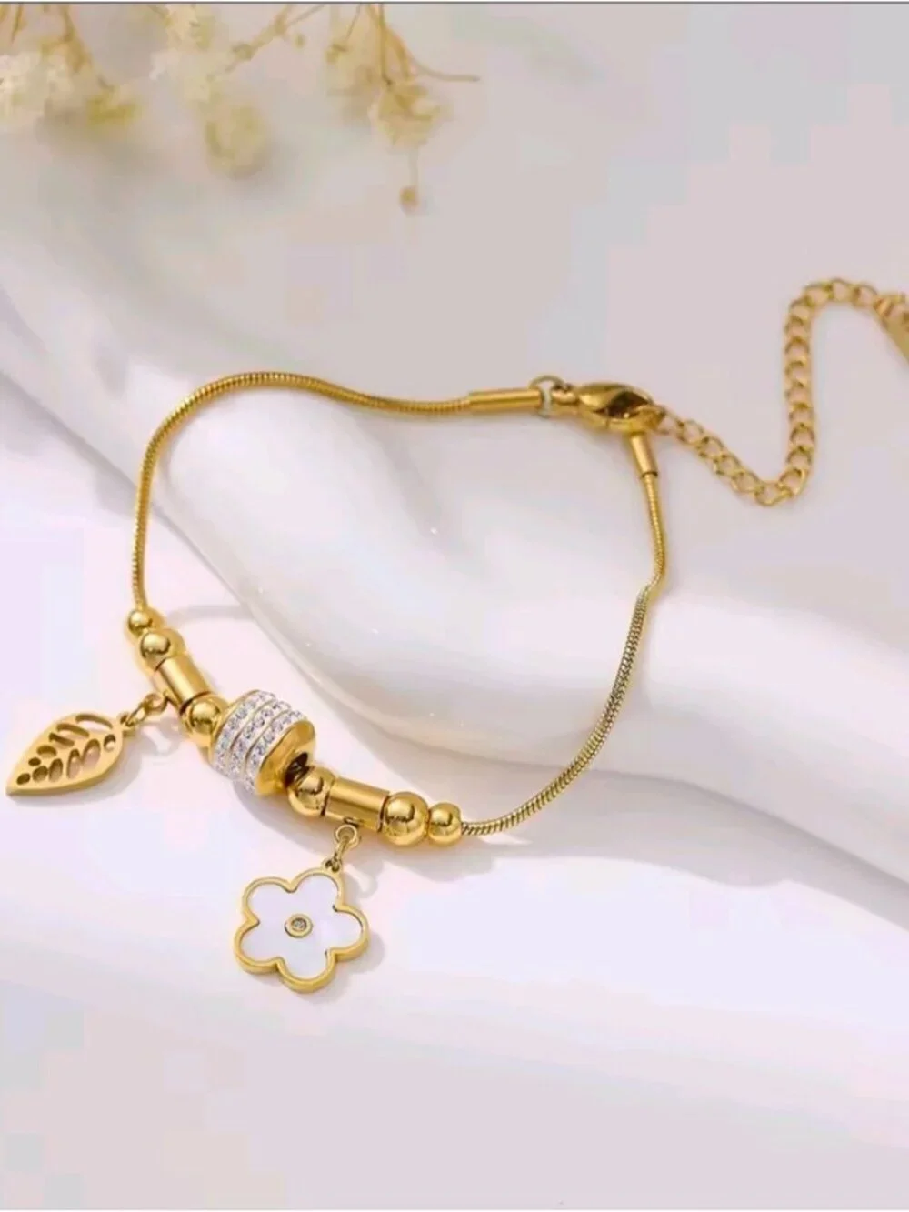 Gold Floral & Leaf Charm Bracelet